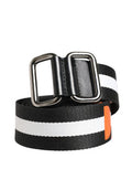 Men Black White Nylon Logo Metal Buckle Belt And Calf