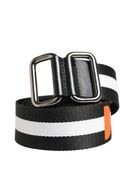 Men Black White Nylon Logo Metal Buckle Belt And Calf