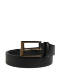 Men Black Classic Leather Metal Buckle Belt Calf