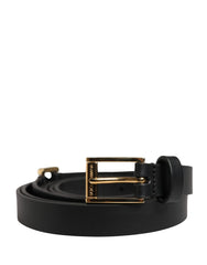 Men Black Leather Classic Metal Buckle Belt Calf