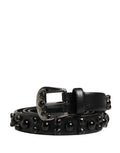 Men Black Calf Embellished Metal Buckle Belt Leather