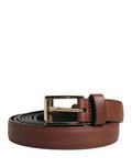 Men Brown Leather Classic Metal Buckle Belt Calf
