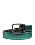 Men Green Lurex Polyester Metal Buckle Belt Calf