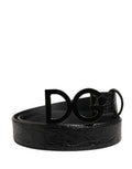 Men Black Exotic Leather Logo Buckle Belt Caiman