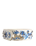 Women's White Blue Floral Leather Stud Accessory Shoulder Strap Calf