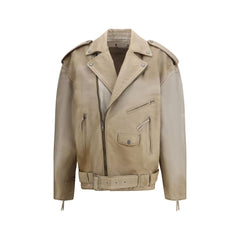 Women's Beige Buffalo Leather Biker Jacket Clothing