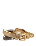 Women's Gold Brass Chain Coin Embellished Metal Buckle Belt Cristal Real 10lf