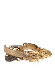 Women's Gold Brass Chain Coin Embellished Metal Buckle Belt Cristal Real 10lf