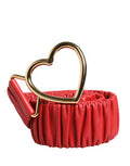 Women's Red Leather Gold Heart Metal Buckle Belt Calf