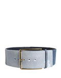 Women's Blue Two Tone Denim Gold Metal Buckle Belt Cotton