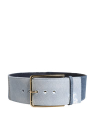 Women's Blue Two Tone Denim Gold Metal Buckle Belt Cotton