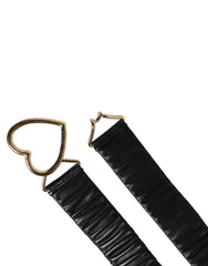 Women's Black Leather Gold Heart Metal Buckle Belt Calf