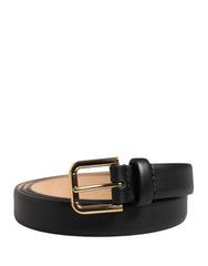 Women's Black Classic Leather Gold Metal Buckle Belt Calf