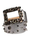 Women's Silver Leather Crystal Metal Buckle Belt Calf