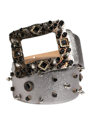 Women's Silver Leather Crystal Metal Buckle Belt Calf