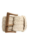 Women's Beige Woven Vintage Metal Buckle Waist Belt Cotton Nylon