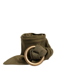 Women's Army Green Cotton Round Buckle Waist Belt Waxed