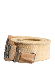 Women's Beige Canvas Embellished Metal Buckle Belt