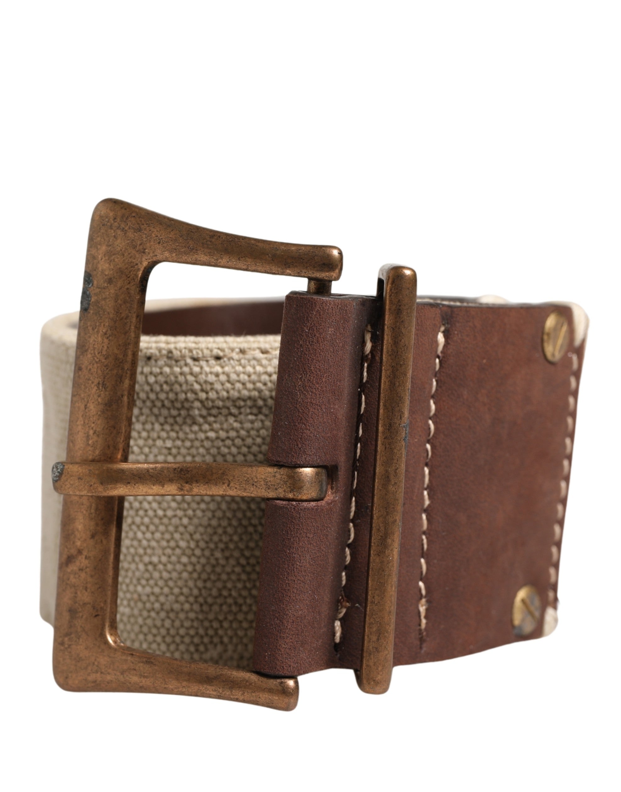 Ermanno Scervino Leather Canvas Metal Buckle Belt — Brown