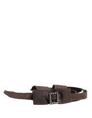 Women's Dark Brown Wool Bow Embellished Buckle Belt Nylon