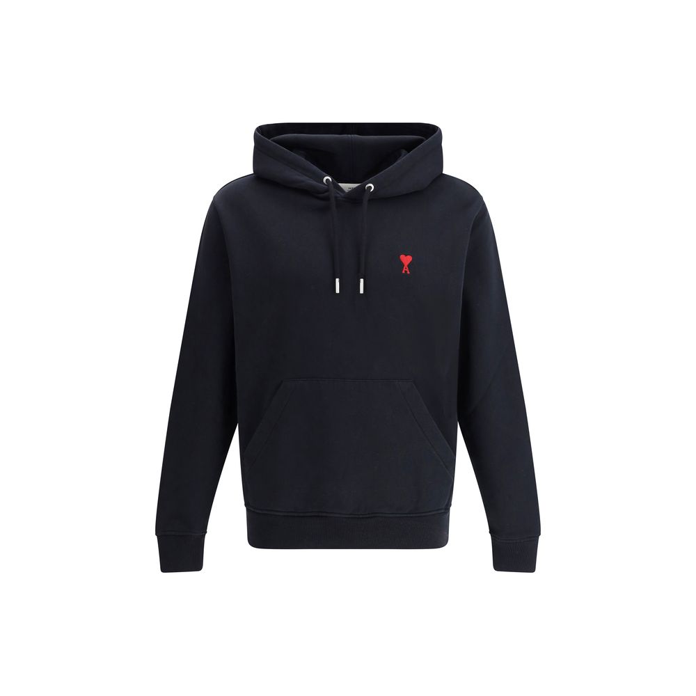 AMI Paris Embroidered Logo Cotton Hoodie — Black