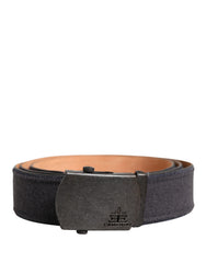 Women's Black Wool Cotton Logo Metal Buckle Belt Nylon