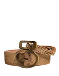 Women's Brown Leather Braided Metal Buckle Belt