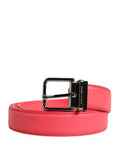 Women's Pink Calf Leather Silver Metal Buckle Belt