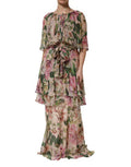Women's Multicolor Floral Silk Layered Maxi Dress