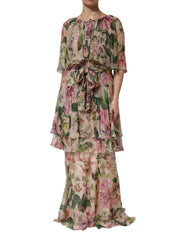 Women's Multicolor Floral Silk Layered Maxi Dress