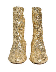 Women's Gold Sequined Short Boots Stretch Shoes Elastane Nylon Polyester