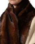 Women's Black Brown Stripe Fur Shawl Wrap Scarf And Squirrel