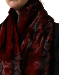 Women's Black Red Stripe Fur Shawl Neck Wrap Scarf And Gray Squirrel