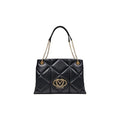 Women's Quilted Geometric Polyurethane Shoulder Bag Black