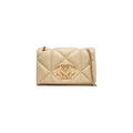 Women's Quilted Faux Leather Shoulder Bag Beige Artificial
