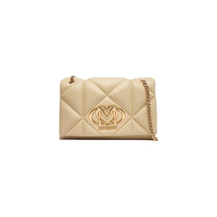 Women's Quilted Faux Leather Shoulder Bag Beige Artificial
