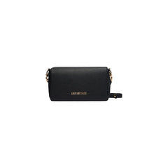 Women's Polyurethane Logo-Plaque Shoulder Bag Black