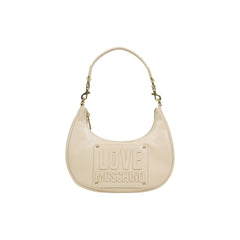 Women's Embossed Logo Shoulder Bag Cream Polyurethane