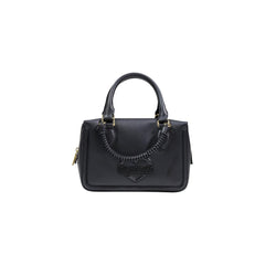 Women's Logo-Embossed Polyurethane Top Handle Bag Black