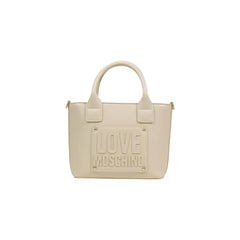 Women's Embossed Logo Tote Beige Polyurethane