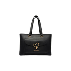 Women's Gold Heart-Detailed Polyurethane Shoulder Bag Black