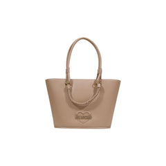 Women's Embossed Heart Logo Tote Beige Polyurethane
