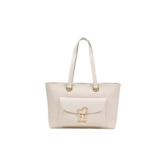 Women's Heart-Embellished Polyurethane Tote Beige