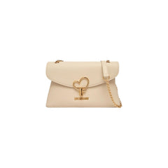 Women's Gold Heart-Lock Detail Shoulder Bag Beige Polyurethane