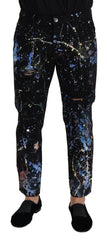 Men's Black Cotton Splash Print Denim Jeans Clothing