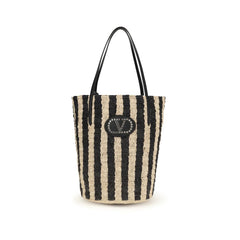 Women's Black Raffia Backet Bag
