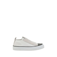 Women's White Nylon Low Top Sneakers