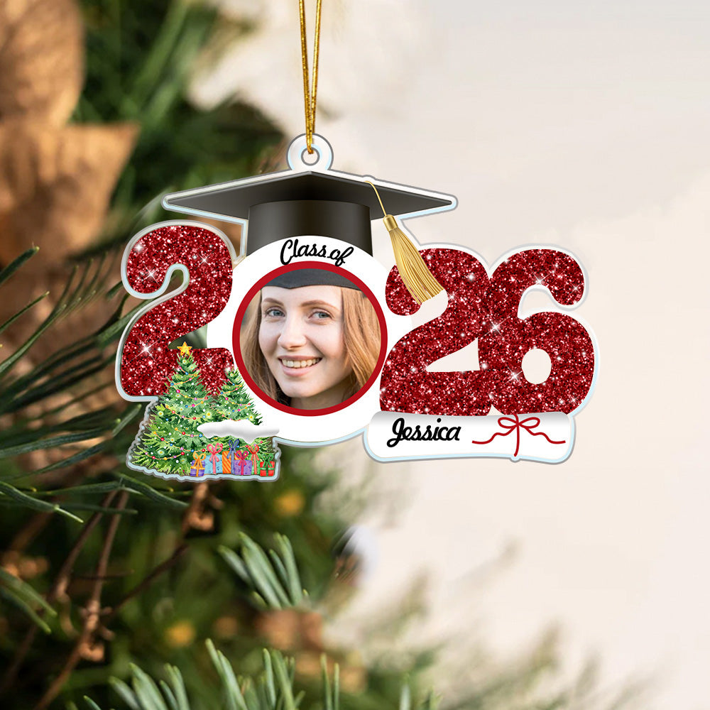 Adorno personalizado para el árbol de Navidad con el nombre y el número de purpurina Regalo de Navidad de Graduación para Graduados