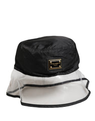 Men Black Plastic Fisherman Bucket Capello Hat Polyester