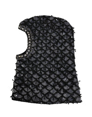 Women's Black Wool Crystal Embellished Balaclava Hat Virgin